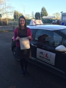 Congratulations to Hannah Vincent from Ely who passed 1st time in Cambridge on the 15-1-16 after taking driving lessons with MRL Driving School