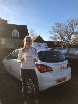 Congratulations to Rebecca Daniel from Gazeley who passed 1st time in Cambridge on the 14-11-18 after taking driving lessons with MR.L Driving School.