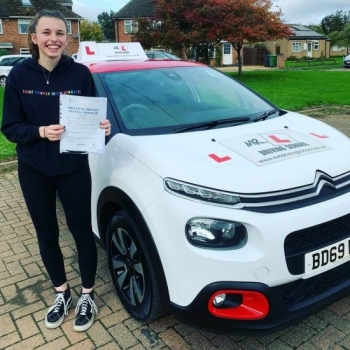 Congratulations to Ellie Trundley from Cottenham who passed her driving test 1st time in Cambridge on the 13-10-20<br />
after taking driving lessons with MR.L Driving School.