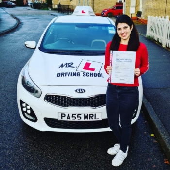 Congratulations to Federica from Cambridge who passed 1st time on the 9-12-20 after taking driving lessons with MR.L Driving School.