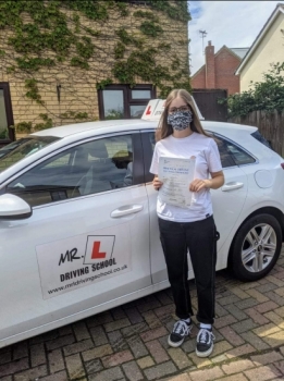 Congratulations to Ella Cummins from Isleham who passed 1st time in Cambridge on the 12-7-21 after taking driving lessons with MR.L Driving School.