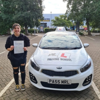 Congratulations to Bella Minichiello from Newmarket who passed her driving test 1st time in Cambridge on the 16-9-21 after taking driving lessons with MR.L Driving School.