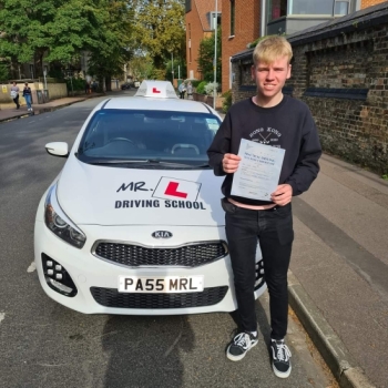 Congratulations to Jack Long from Newmarket who passed his driving test 1st time in Cambridge on the 28-9-21 with ZERO faults after taking driving lessons with MR.L Driving School.