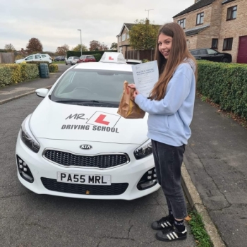 Congratulations to Hannah Fordham from Cambridge who passed her driving test 1st time on the 22-11-21 after taking driving lessons with MR.L Driving School.