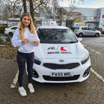 Congratulations to Molly from Exning who passed her driving test 1st time (with us) in Cambridge on the 24-12-21 after taking driving lessons with MR.L Driving School.