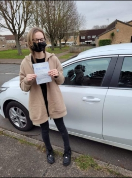 Congratulations to Leah Rogers from Newmarket who passed her driving test 1st time in Cambridge on the 2-2-22 after taking driving lessons with MR.L Driving School.