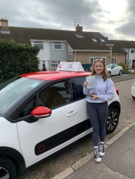 Congratulations to Emily Diss from Newmarket who passed her driving test 1st time in Cambridge on the 10-11-22 after taking driving lessons with MR.L Driving School.