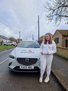 Congratulations to Mia Jones from Soham who passed her driving test in Cambridge on the 26-1-23 after taking driving lessons with MR.L Driving School.