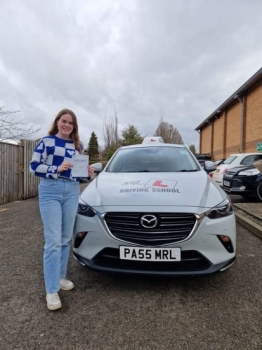 Congratulations to Naomi Baldock from Newmarket who passed her driving test 1st time in Cambridge on the 27-2-23 after taking driving lessons with MR.L Driving School.