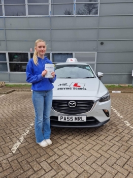 Congratulations to Mia Humphries from Newmarket who passed her driving test in Cambridge on the 28-3-23 after taking driving lessons with MR.L Driving School.