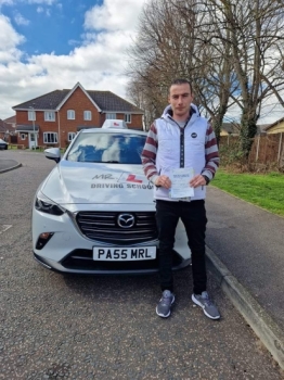 Congratulations to Zak Newton from Newmarket who passed his driving test 1st time in Cambridge on the 3-4-23 after taking driving lessons with MR.L Driving School.