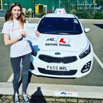 Congratulations to Lizzy McCuaig who passed her driving test in Cambridge on the 20-8-20 after taking driving lessons with MR.L Driving School.