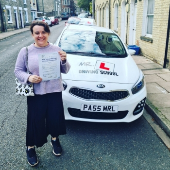 Congratulations to Grace Thoburn from Cambridge who passed 1st time in Cambridge on the 1-10-20 after taking driving lessons with MR.L Driving School.