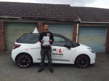 Congratulations to Jamie from Newmarket who passed 1st time in Cambridge on the 8-9-15 after taking driving lessons with MR. L Driving School....