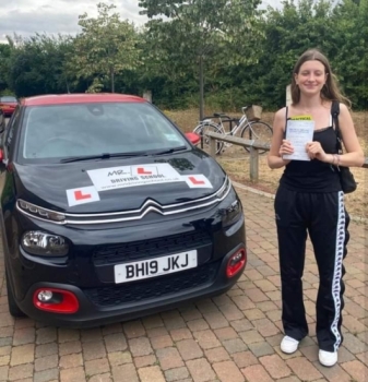 Congratulations to Danielle Trewick who passed her driving test 1st time in Cambridge on the 25-7-22 after taking driving lessons with MR.L Driving School.
